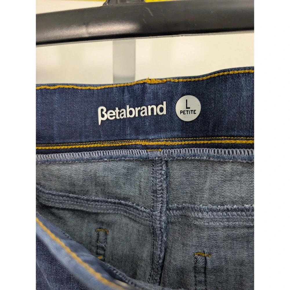 Betabrand‎ Dress Pant Yoga Jeans Womens Large Petite Dark Wash Straight Leg Blue